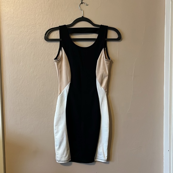 NWT Papaya Black White Tan Color-block Tank Style Bodycon Dress S - Picture 5 of 10